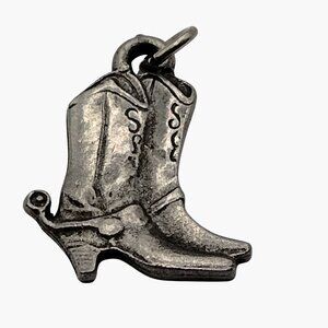 Cowboy Boot Pendant Charm Silver Western Style